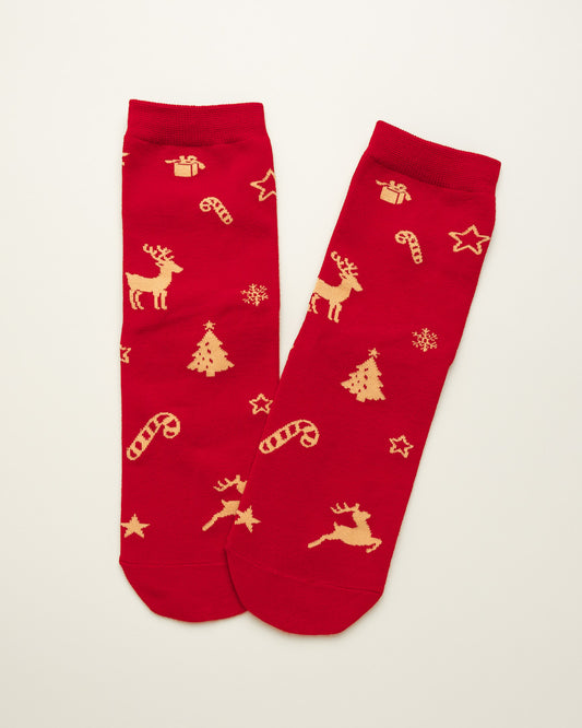 Red Christmas Pattern Socks – Women’s Crew Socks