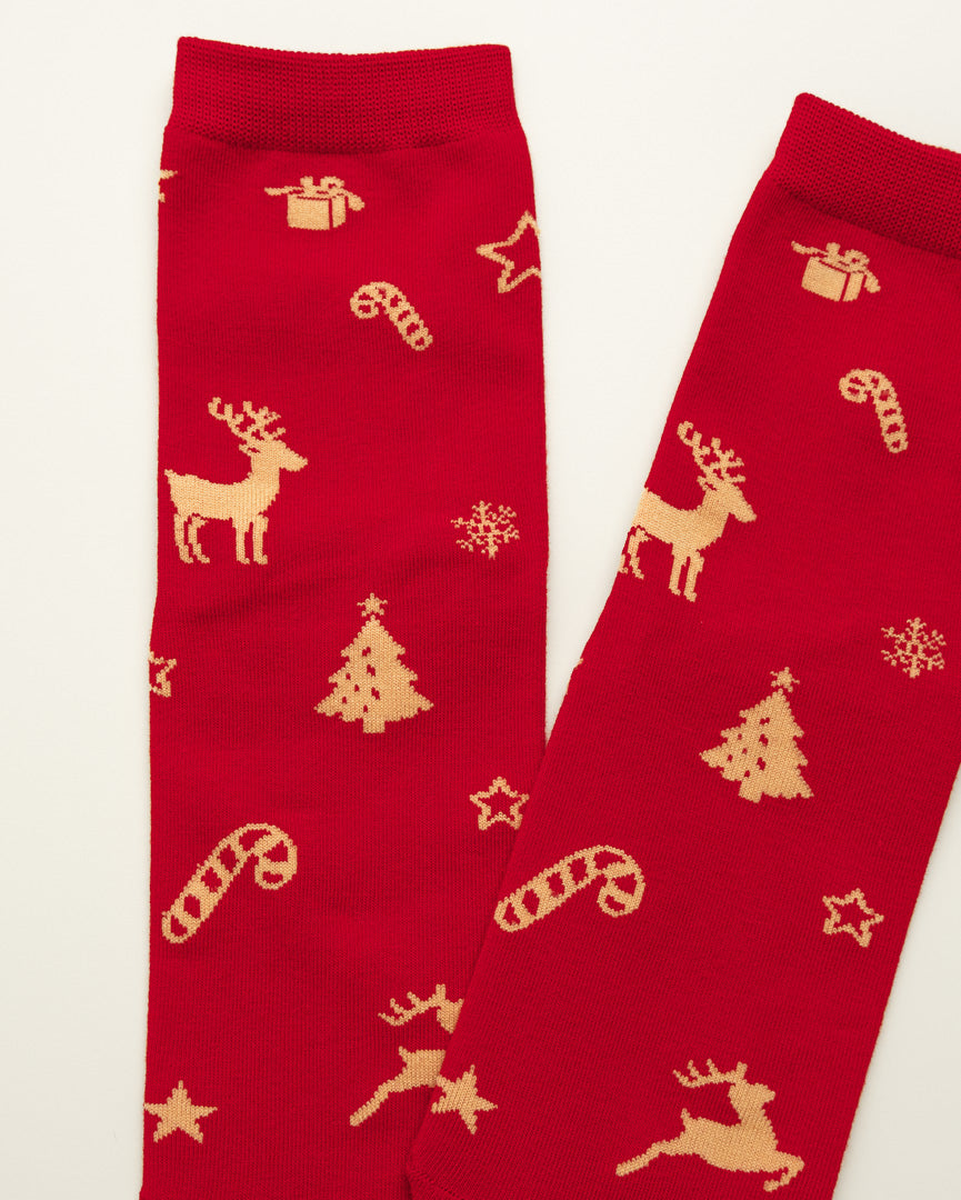 Red Christmas Pattern Socks – Women’s Crew Socks