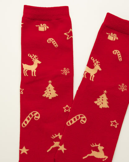 Red Christmas Pattern Socks – Women’s Crew Socks