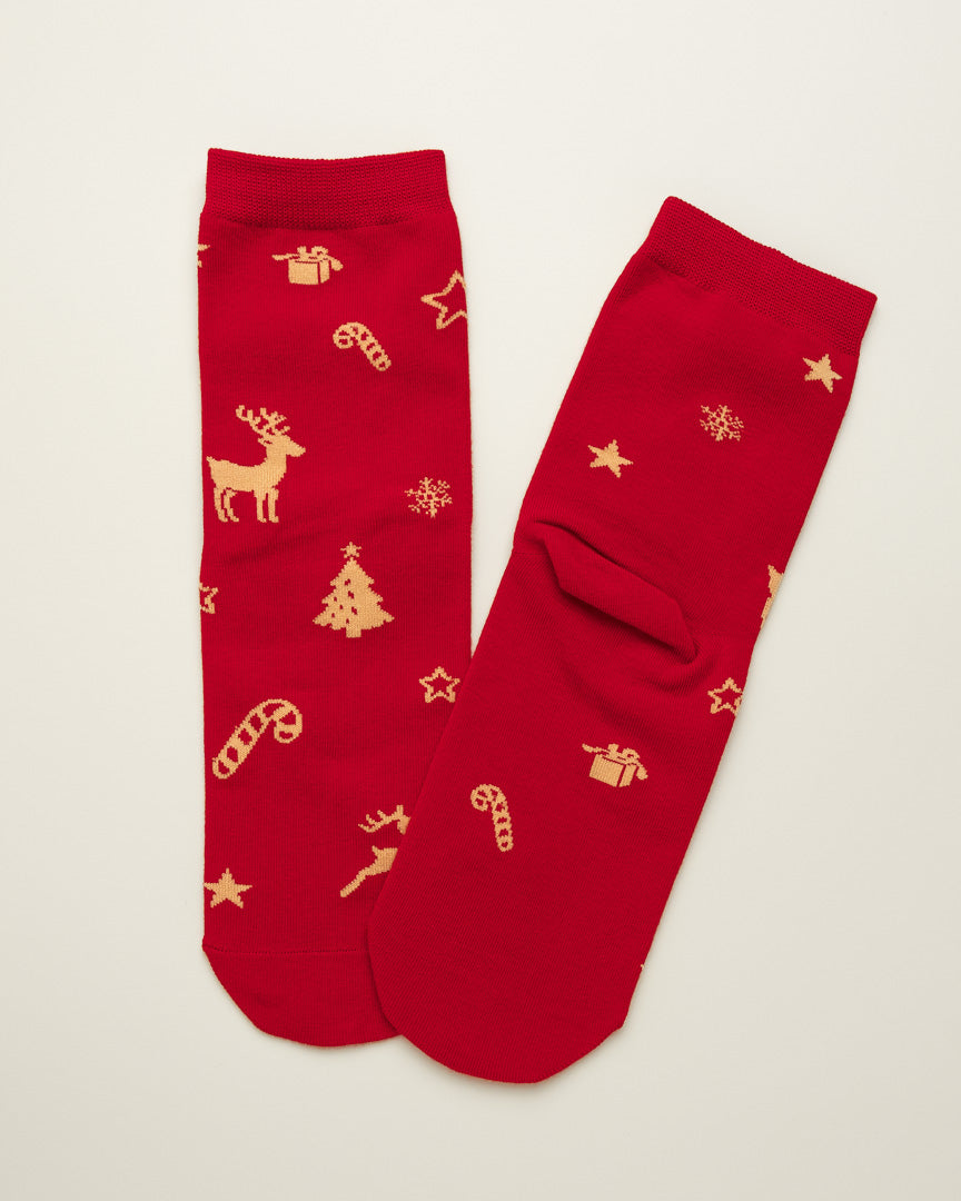 Red Christmas Pattern Socks – Women’s Crew Socks