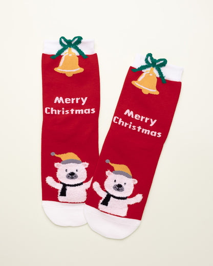 Christmas Bell & Bear Socks – Women’s Crew Socks