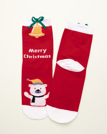 Christmas Bell & Bear Socks – Women’s Crew Socks