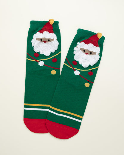 Green Santa Christmas Socks – Women’s Crew Socks