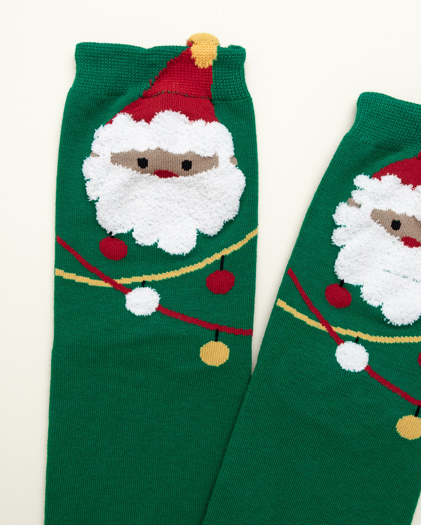 Green Santa Christmas Socks – Women’s Crew Socks