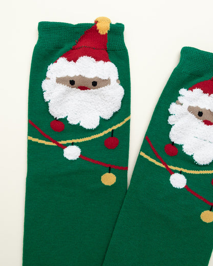 Green Santa Christmas Socks – Women’s Crew Socks