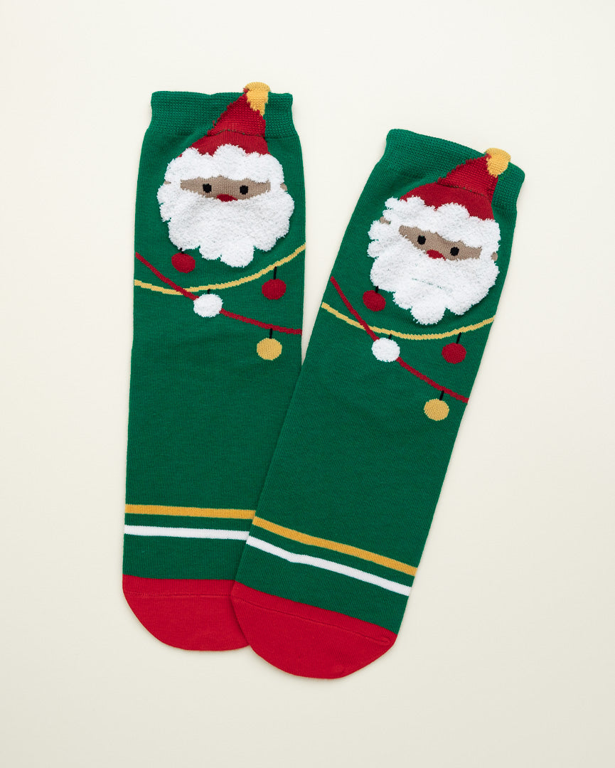 Green Santa Christmas Socks – Women’s Crew Socks