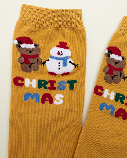 Teddy & Snowman Christmas Socks – Women’s Crew Socks