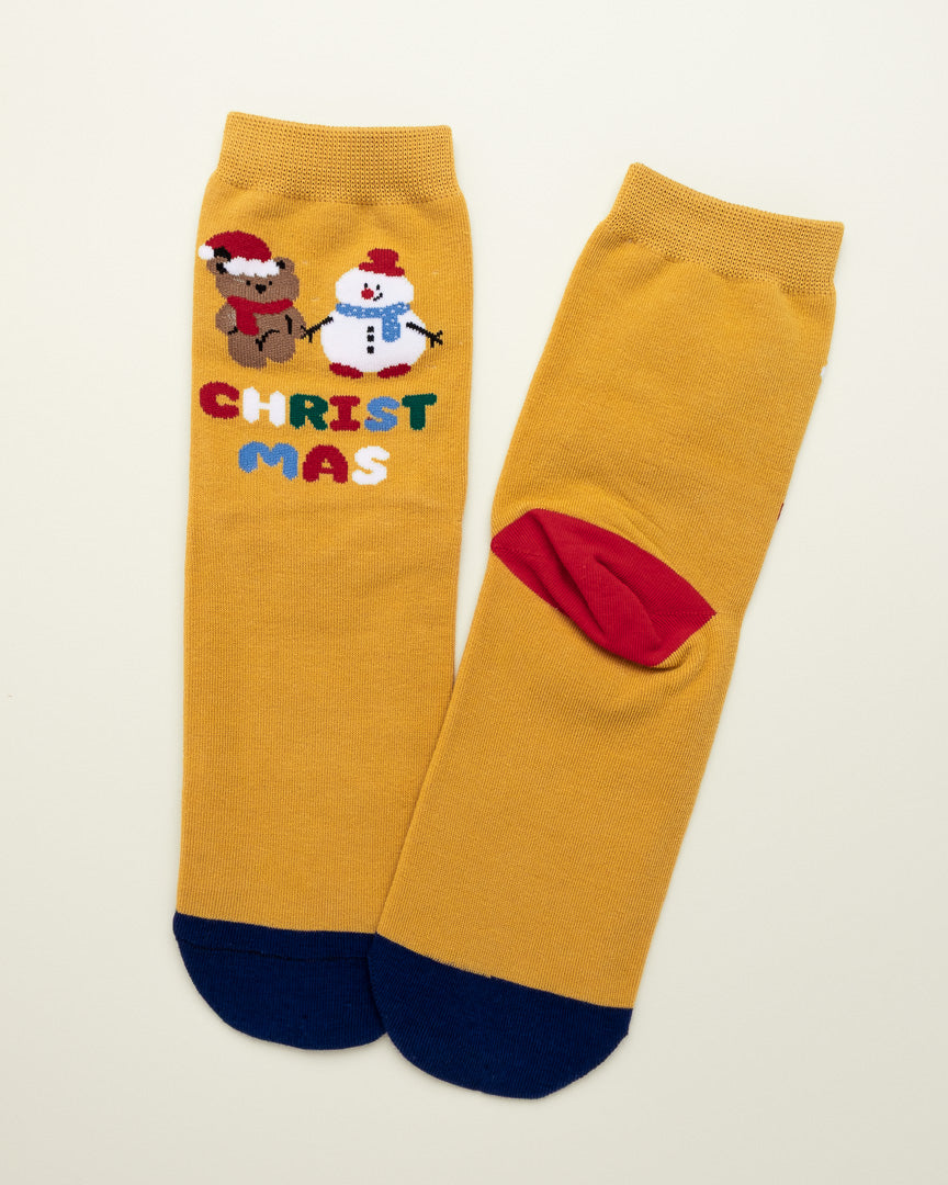 Teddy & Snowman Christmas Socks – Women’s Crew Socks