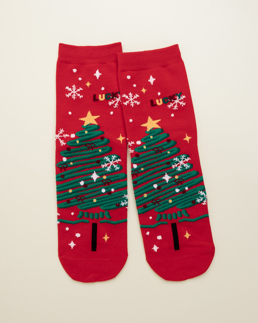 Lucky Christmas Tree Socks – Women’s Crew Socks