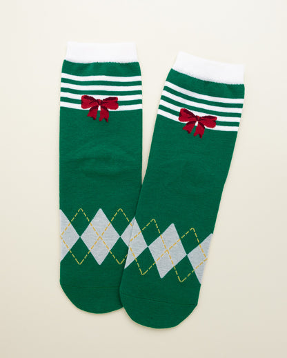 Holiday Bow Argyle Socks – Women’s Crew Socks