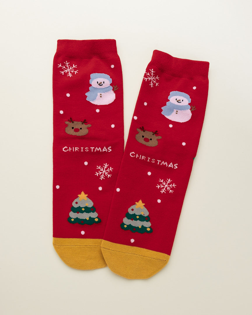 Snowman & Reindeer Christmas – Women’s Crew Socks