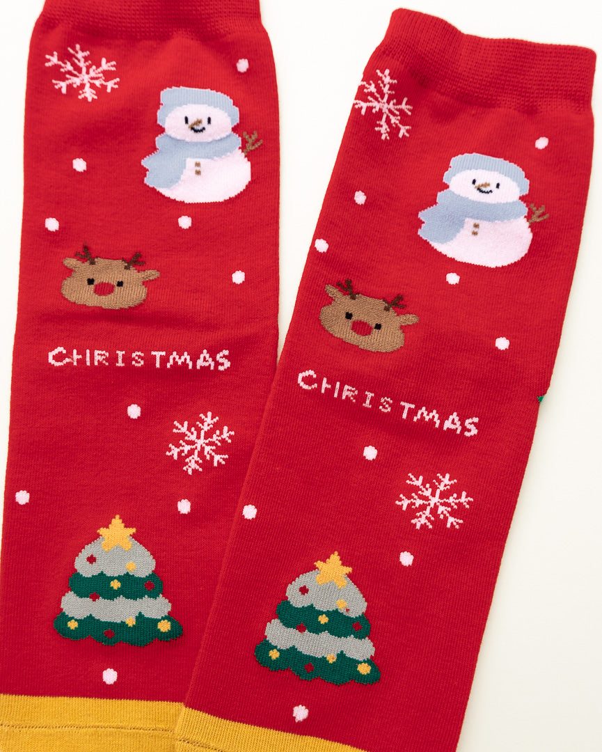 Snowman & Reindeer Christmas – Women’s Crew Socks