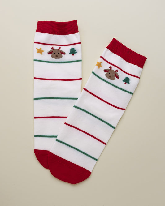 Minimal Reindeer Stripes – Women’s Crew Socks