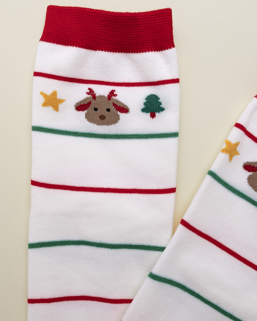 Minimal Reindeer Stripes – Women’s Crew Socks