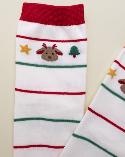Minimal Reindeer Stripes – Women’s Crew Socks