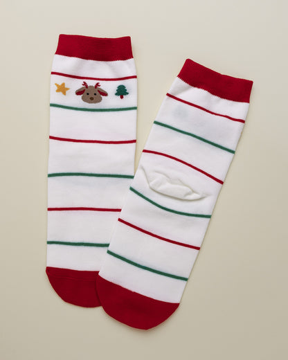 Minimal Reindeer Stripes – Women’s Crew Socks