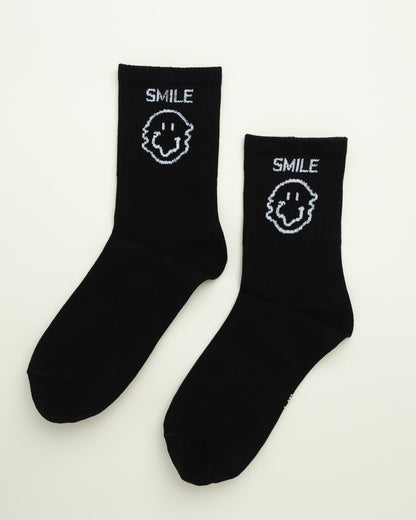 Minimal Smiley – Unisex Crew Black Socks