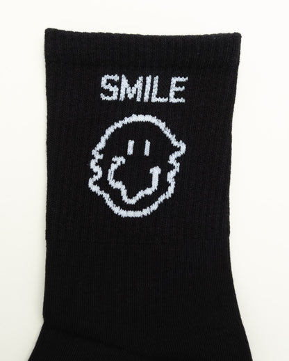 Minimal Smiley – Unisex Crew Black Socks