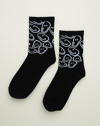 Sketch Smiley – Unisex Crew Black Socks