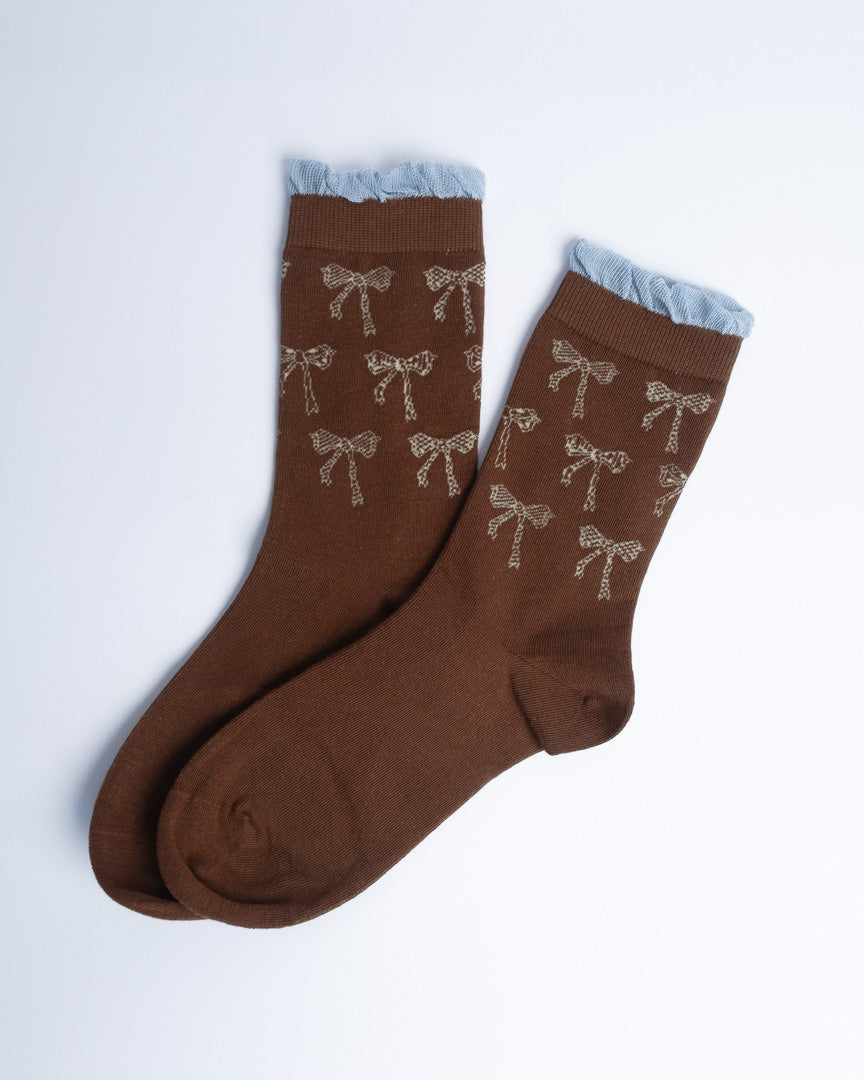 Bow Knit Ruffle Crew Socks
