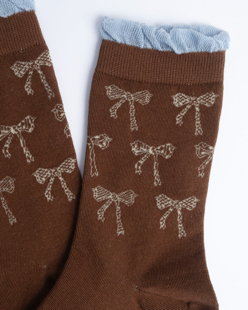 Bow Knit Ruffle Crew Socks