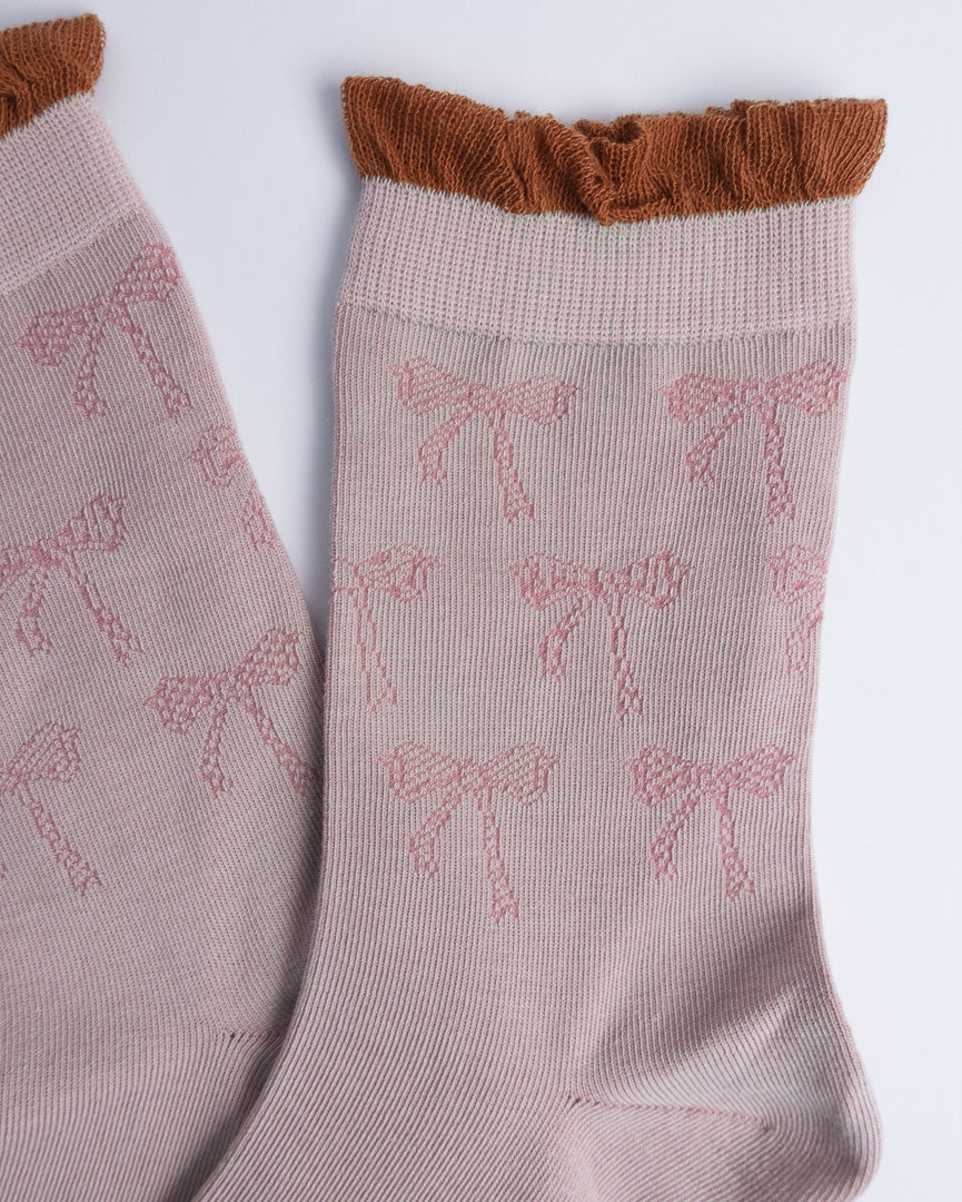 Bow Knit Ruffle Crew Socks