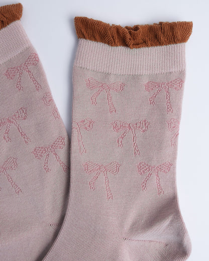 Bow Knit Ruffle Crew Socks