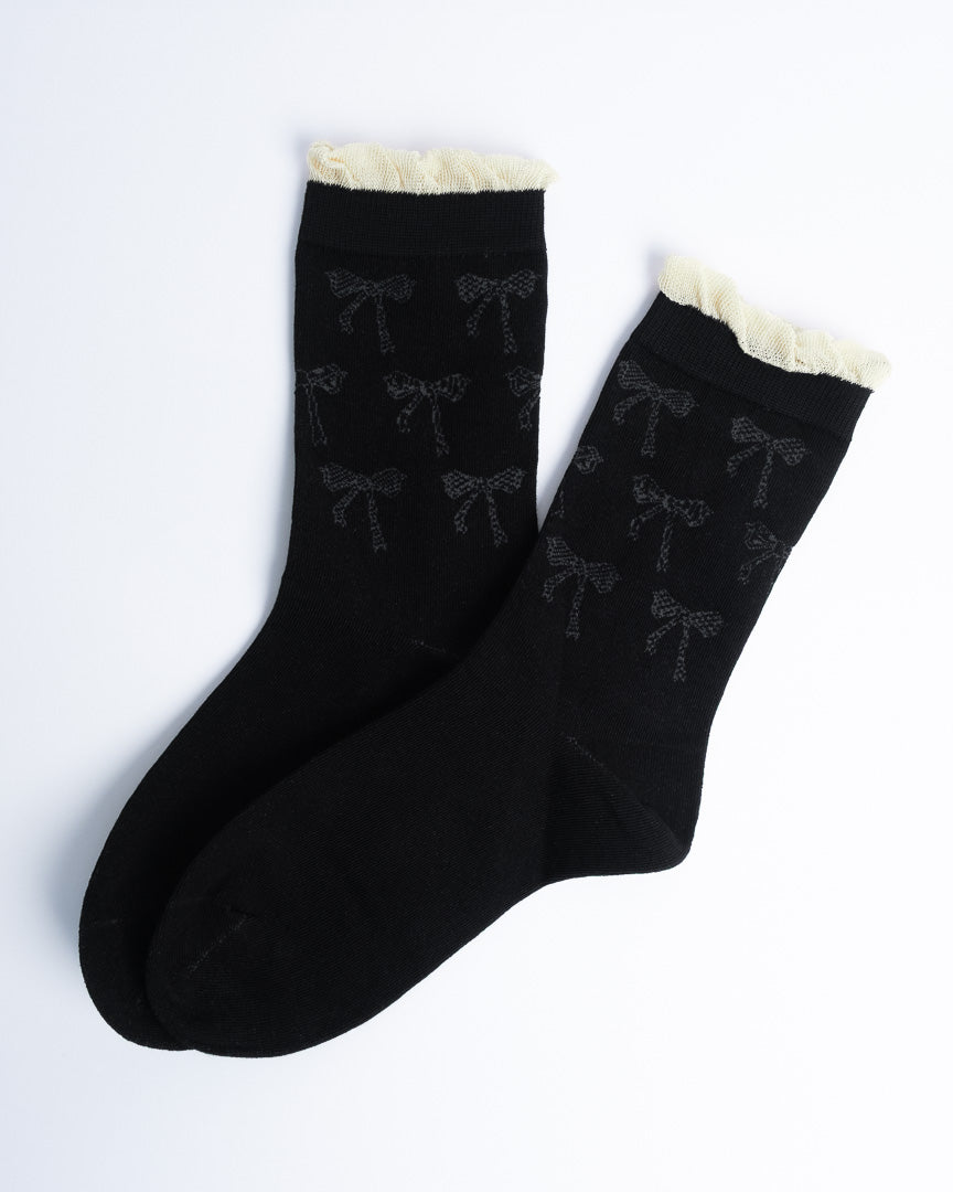 Bow Knit Ruffle Crew Socks