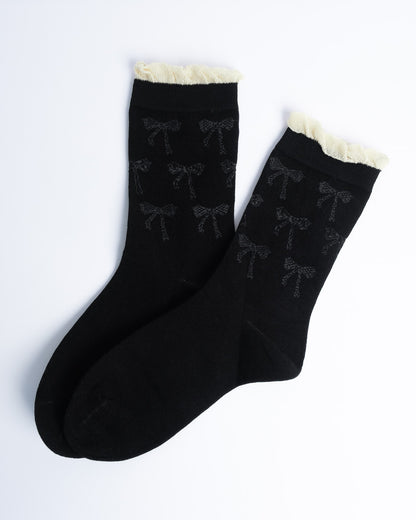 Bow Knit Ruffle Crew Socks