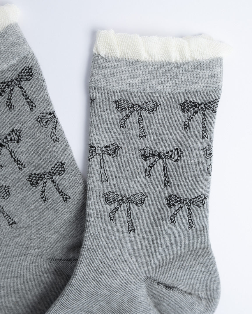 Bow Knit Ruffle Crew Socks
