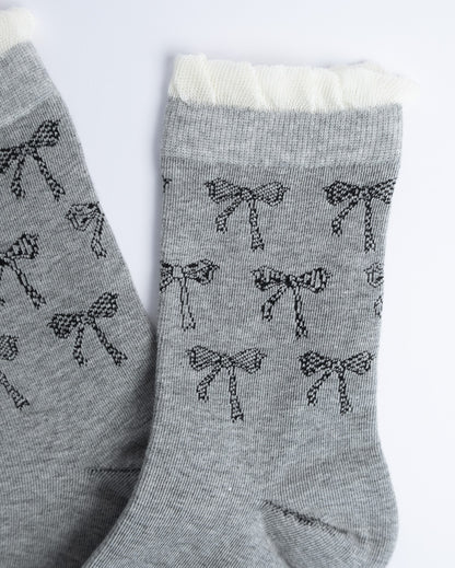 Bow Knit Ruffle Crew Socks