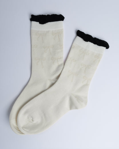 Bow Knit Ruffle Crew Socks