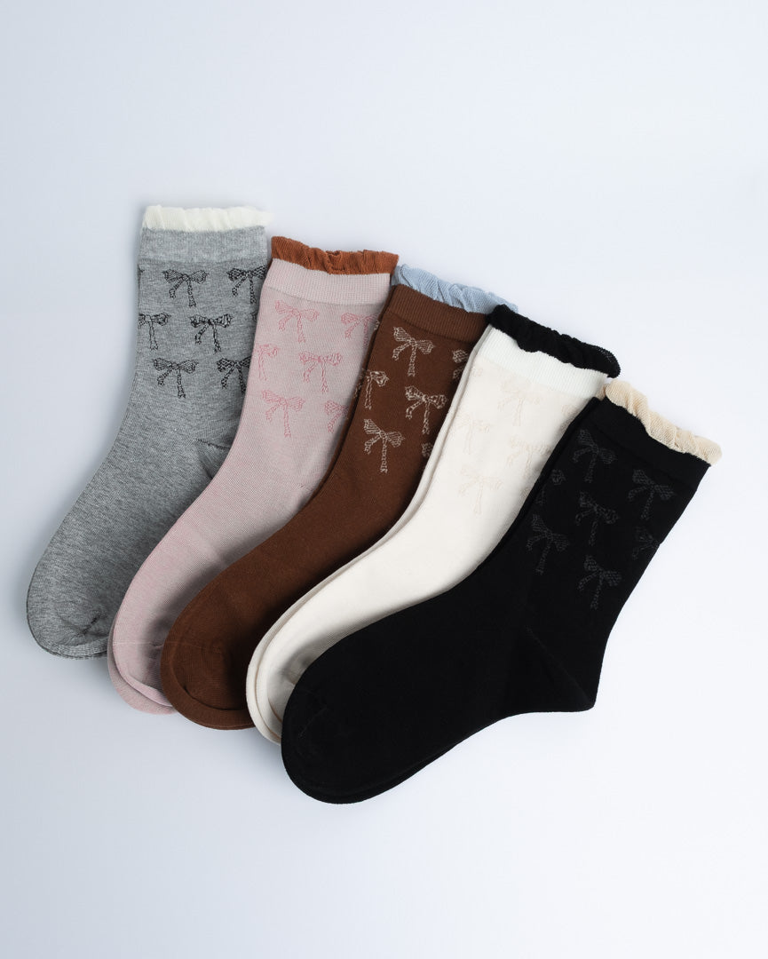 Bow Knit Ruffle Crew Socks