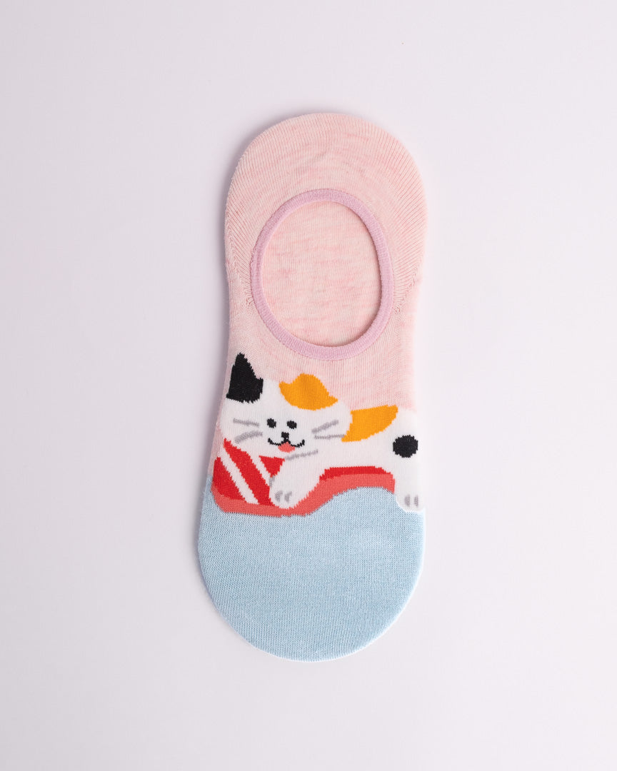 Women’s pink and blue cat no show socks – cute invisible low cut design