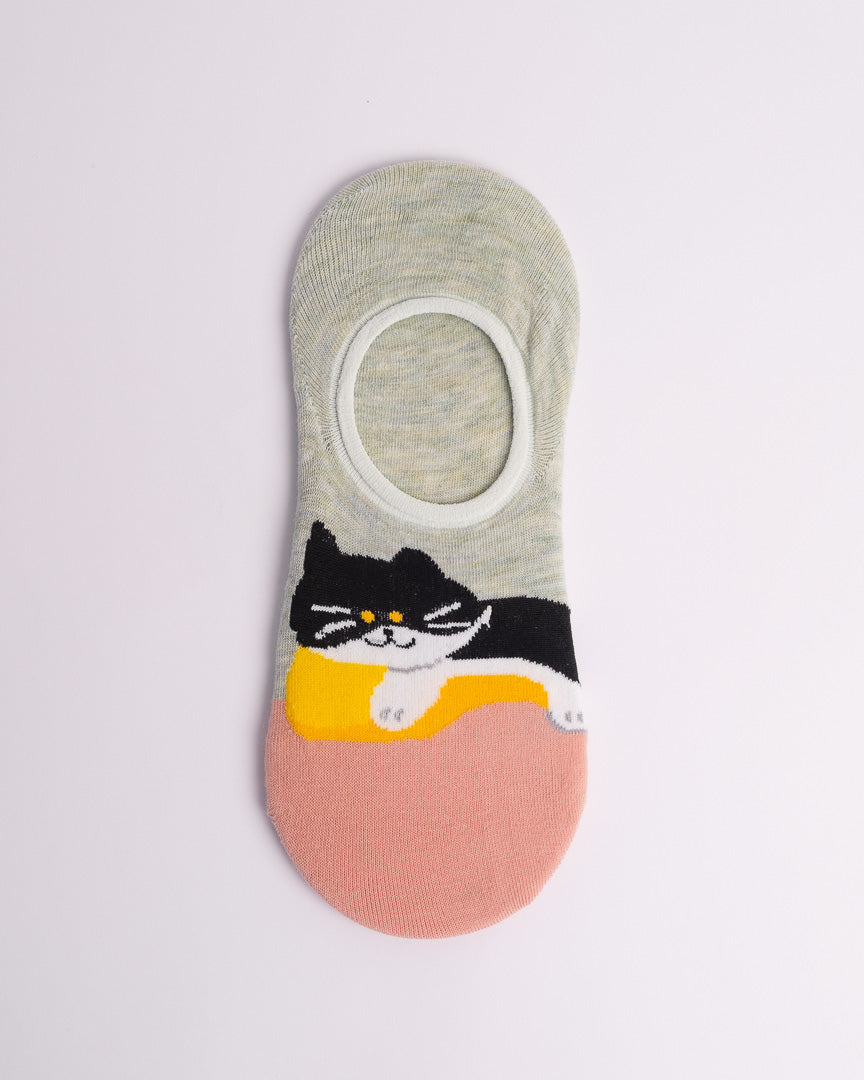 Women’s mint and peach cat no show socks – invisible low cut style