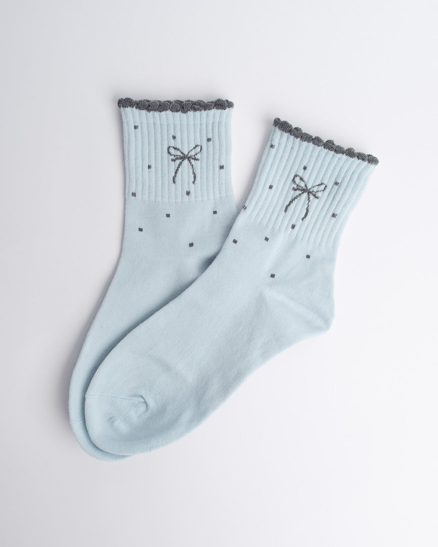 Bow Detail Women’s Cotton Quarter Socks – Ruffle Trim Casual Socks