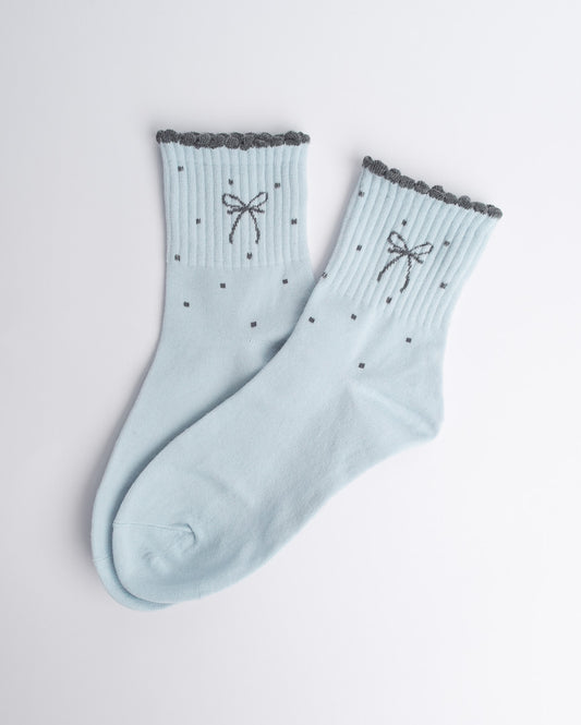 Bow Detail Women’s Cotton Quarter Socks – Ruffle Trim Casual Socks