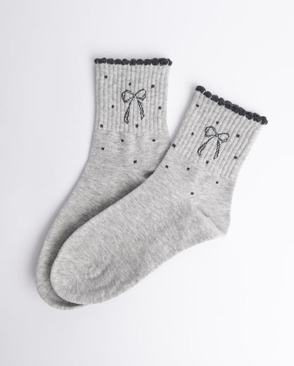 Bow Detail Women’s Cotton Quarter Socks – Ruffle Trim Casual Socks