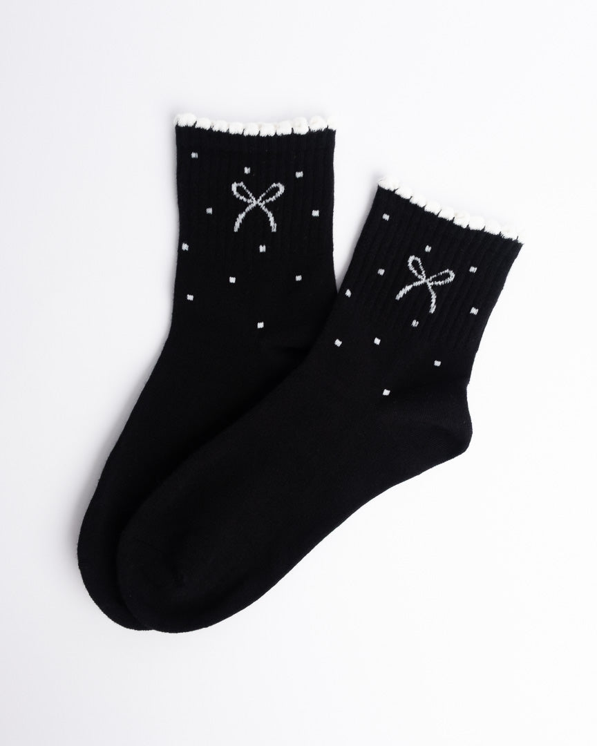 Bow Detail Women’s Cotton Quarter Socks – Ruffle Trim Casual Socks