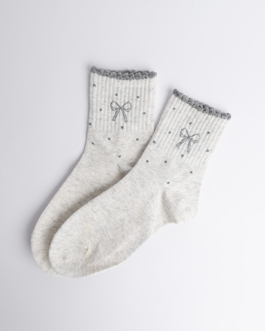 Bow Detail Women’s Cotton Quarter Socks – Ruffle Trim Casual Socks