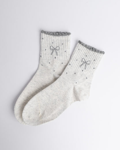 Bow Detail Women’s Cotton Quarter Socks – Ruffle Trim Casual Socks