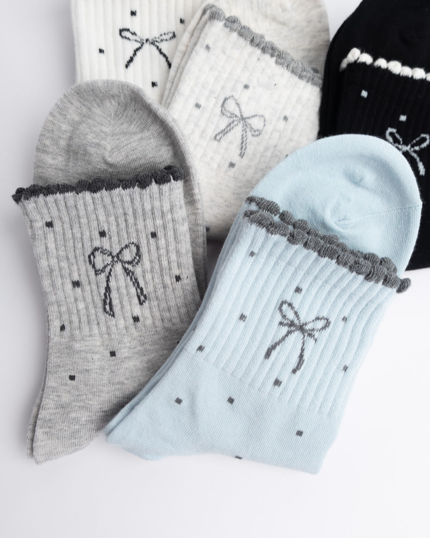 Bow Detail Women’s Cotton Quarter Socks – Ruffle Trim Casual Socks