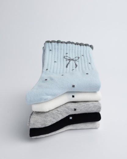 Bow Detail Women’s Cotton Quarter Socks – Ruffle Trim Casual Socks