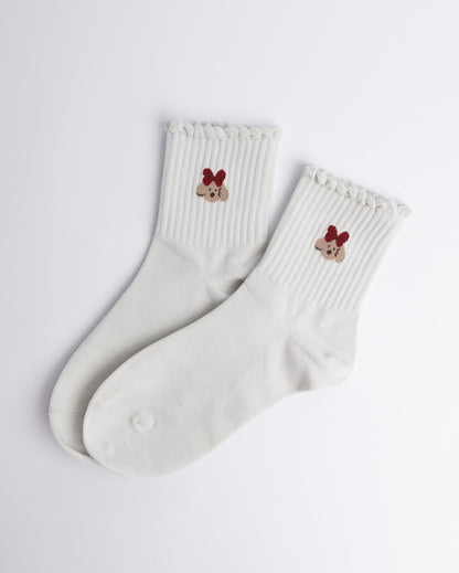 Off white women’s quarter socks with puppy embroidery, cotton casual socks