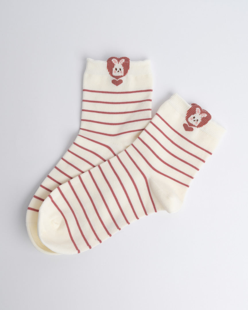 Bunny Stripe Cotton Quarter Socks – Women’s Everyday Socks