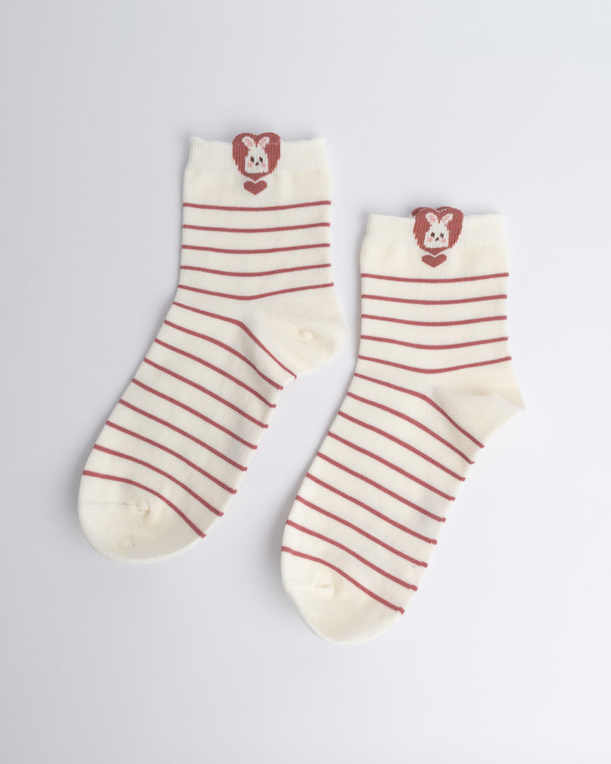 Bunny Stripe Cotton Quarter Socks – Women’s Everyday Socks