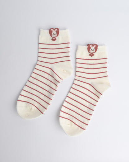 Bunny Stripe Cotton Quarter Socks – Women’s Everyday Socks