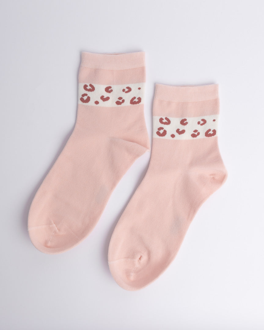 Leopard Trim Cotton Quarter Socks – Women’s Everyday Socks