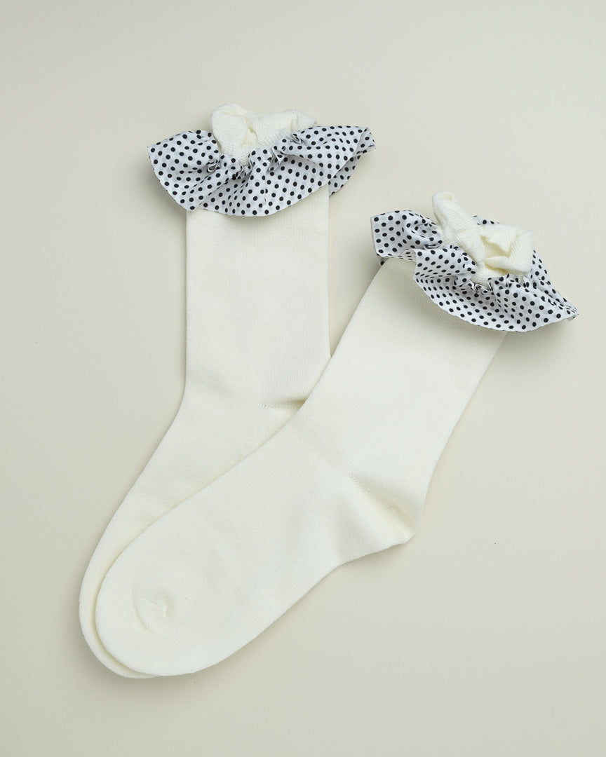 Polka Dot Ruffle Cuff Women’s Crew Socks