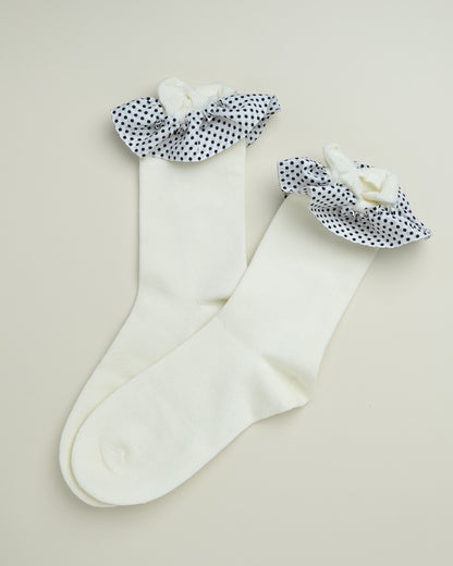Polka Dot Ruffle Cuff Women’s Crew Socks